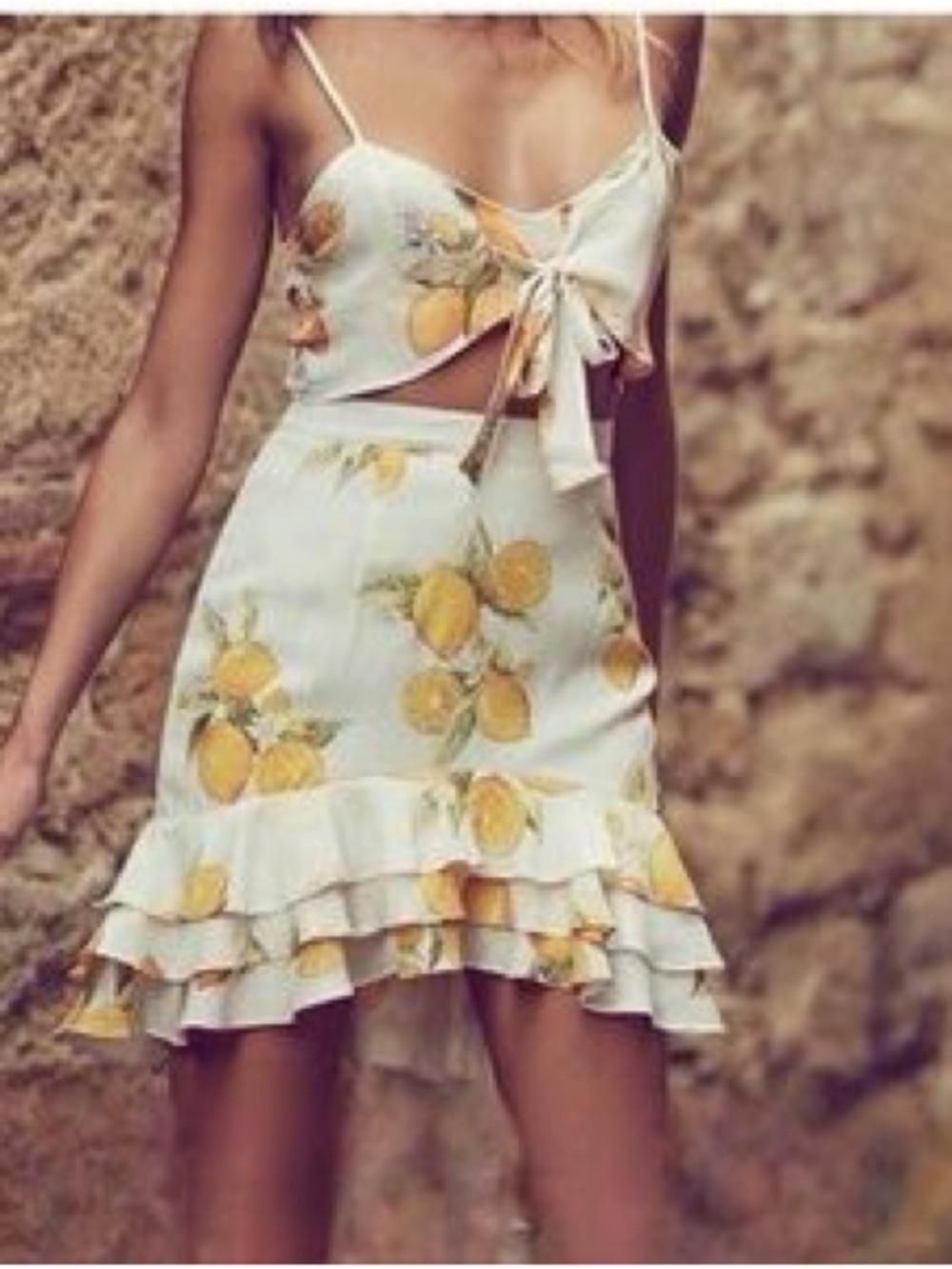 For Love & Lemons White Lemon Print Ruffled Skirt Set